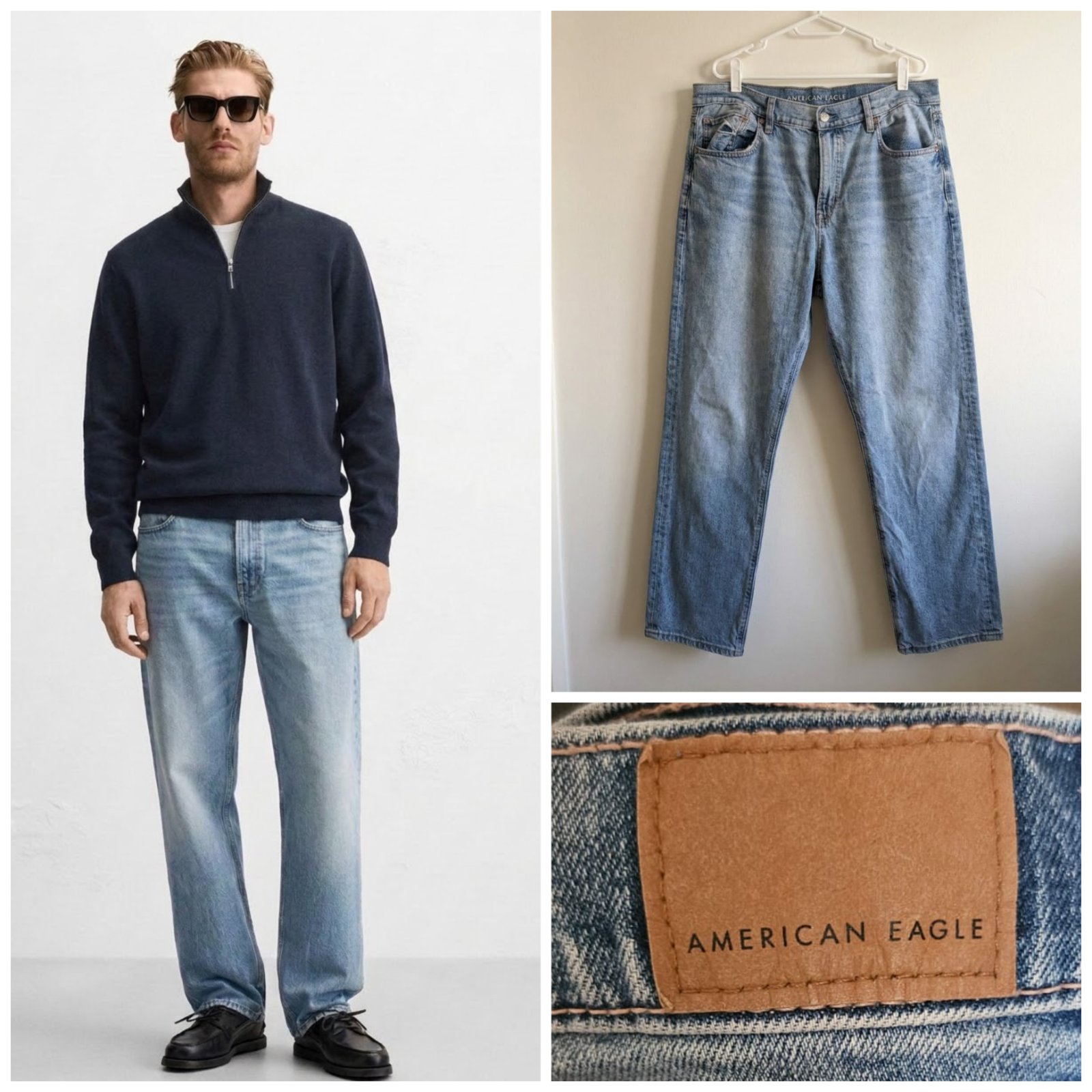 Jean American Eagle AE Ex-Boyfriend Strigid délavé clair, coupe droite ample, taille S 40FR US 31