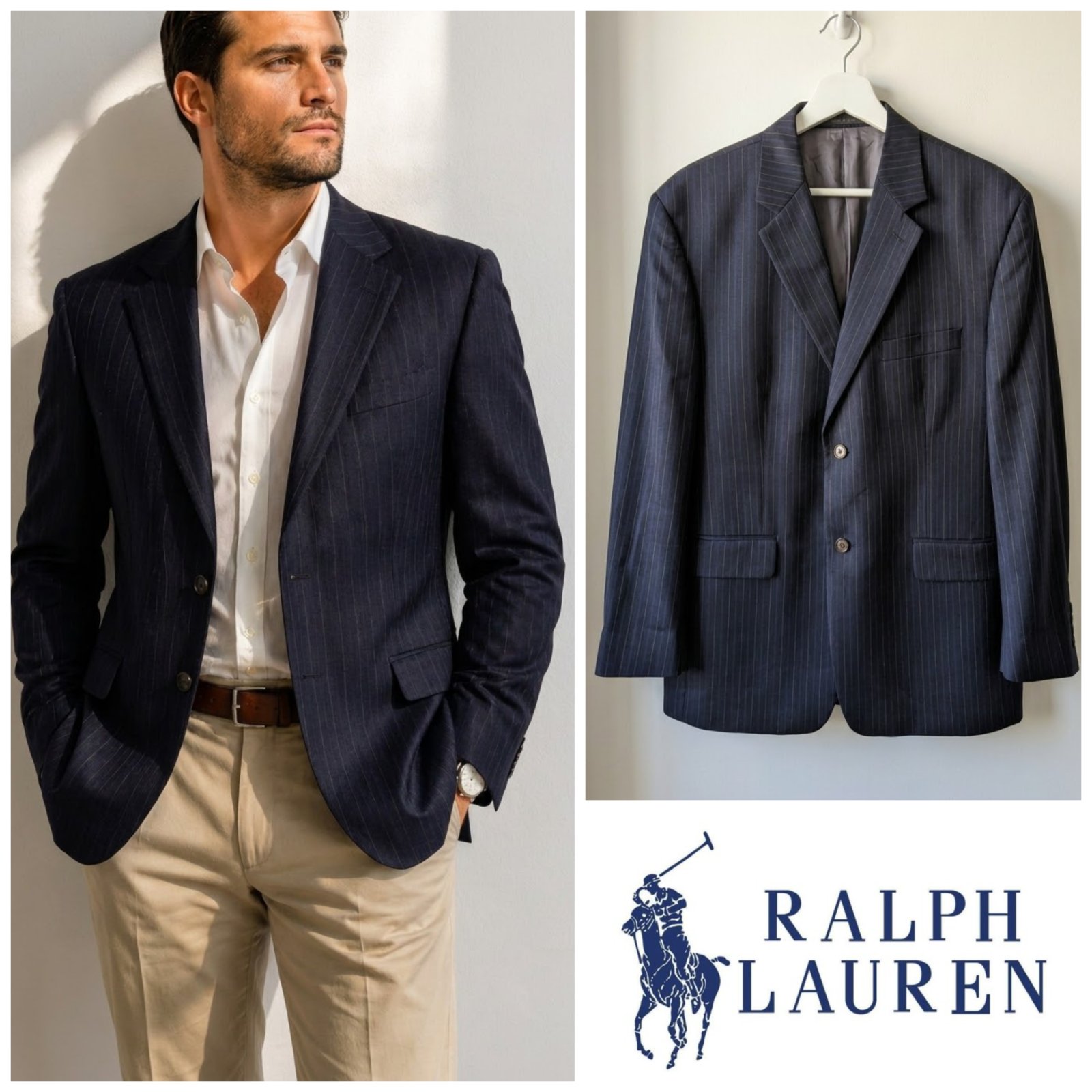 Blazer bleu marine rayé RALPH LAUREN pour homme taille XL (54FR)
