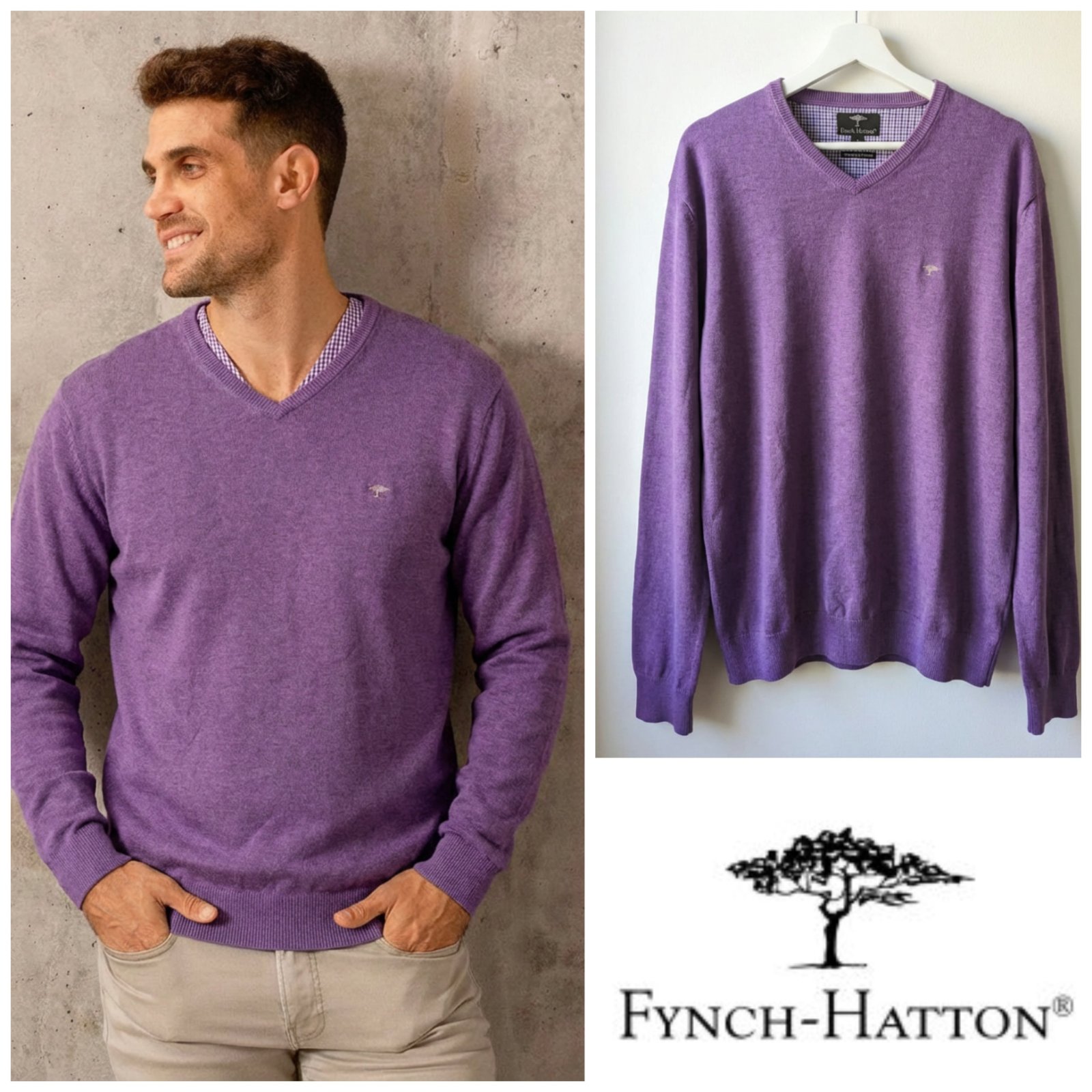 Pull violet FYNCH-HATTON 100% Cotton fin taille L