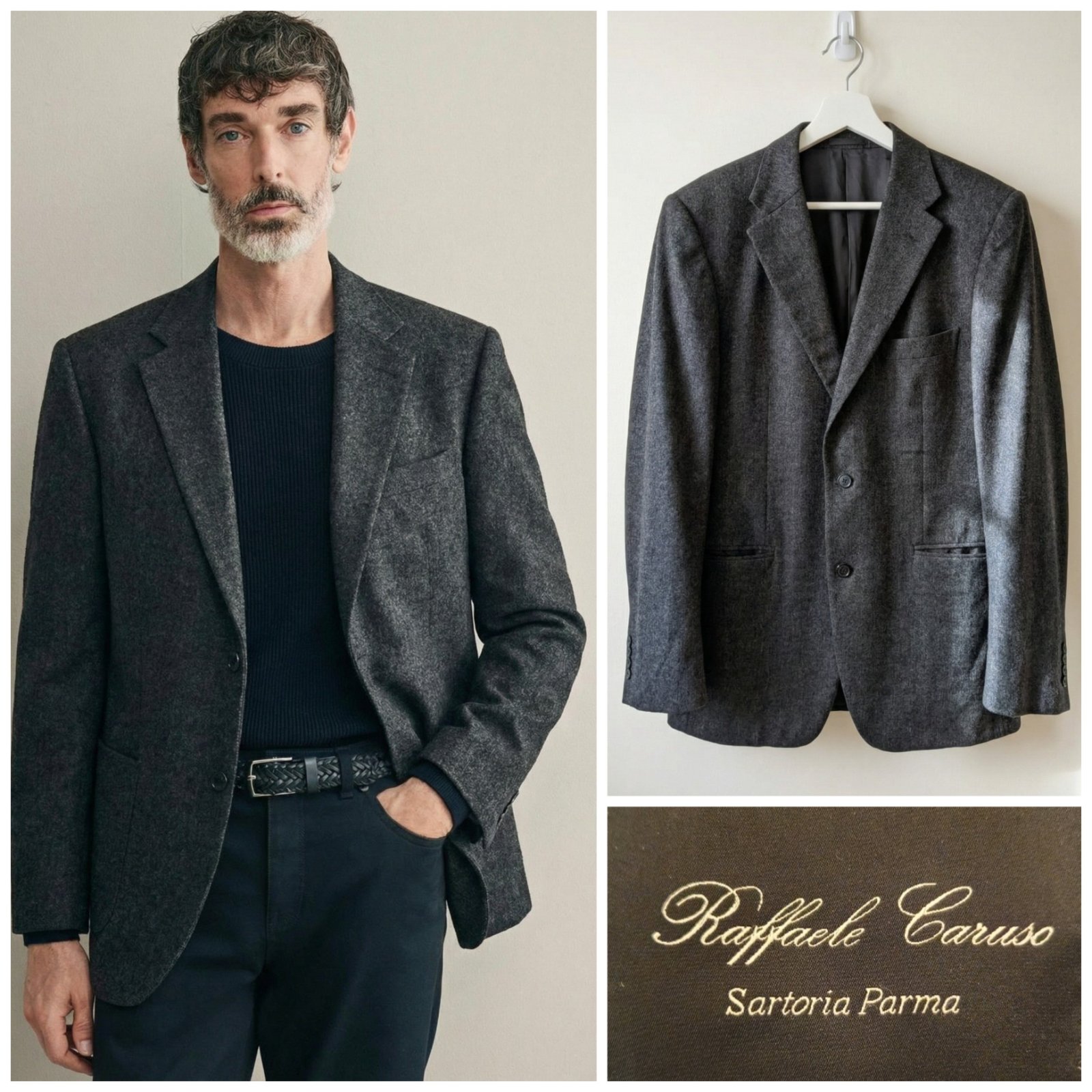 Blazer gris foncé Raffaele Caruso 100% cachemire taille 52 (L/XL)