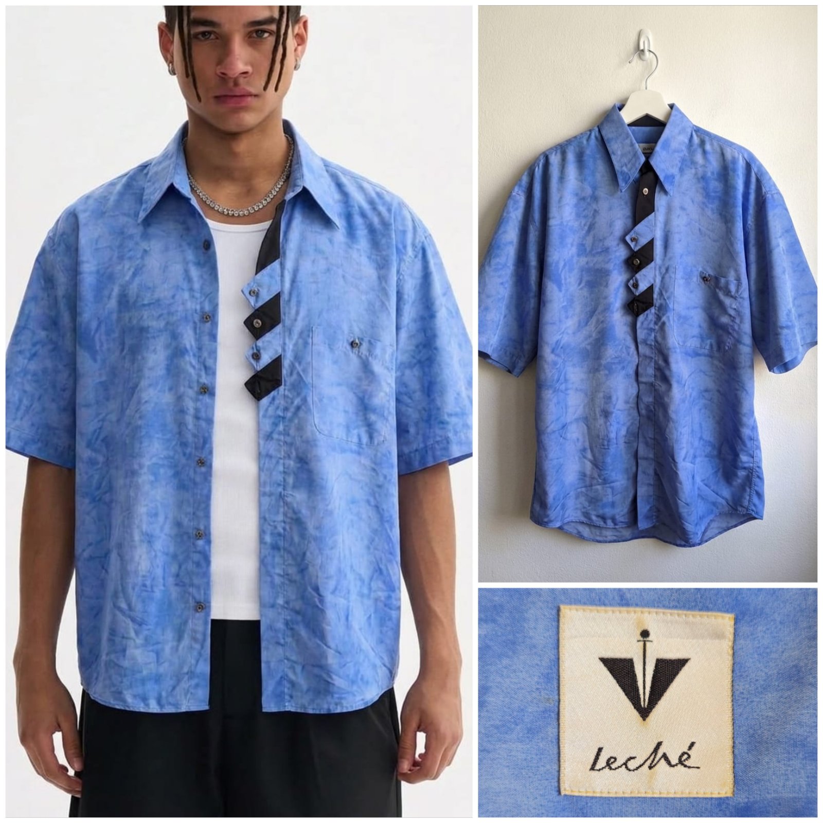 Chemise Bleu ciel LECHÉ vintage pour homme taille M 