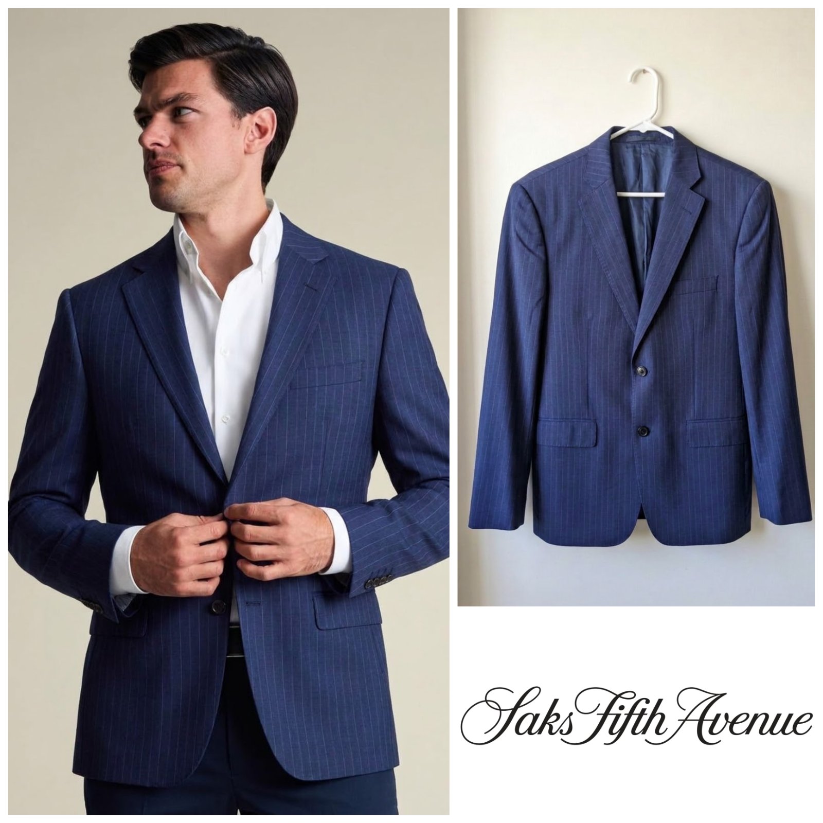 Blazer bleu rayé SAKS FIFTH AVENUE pour homme taille M 48FR 