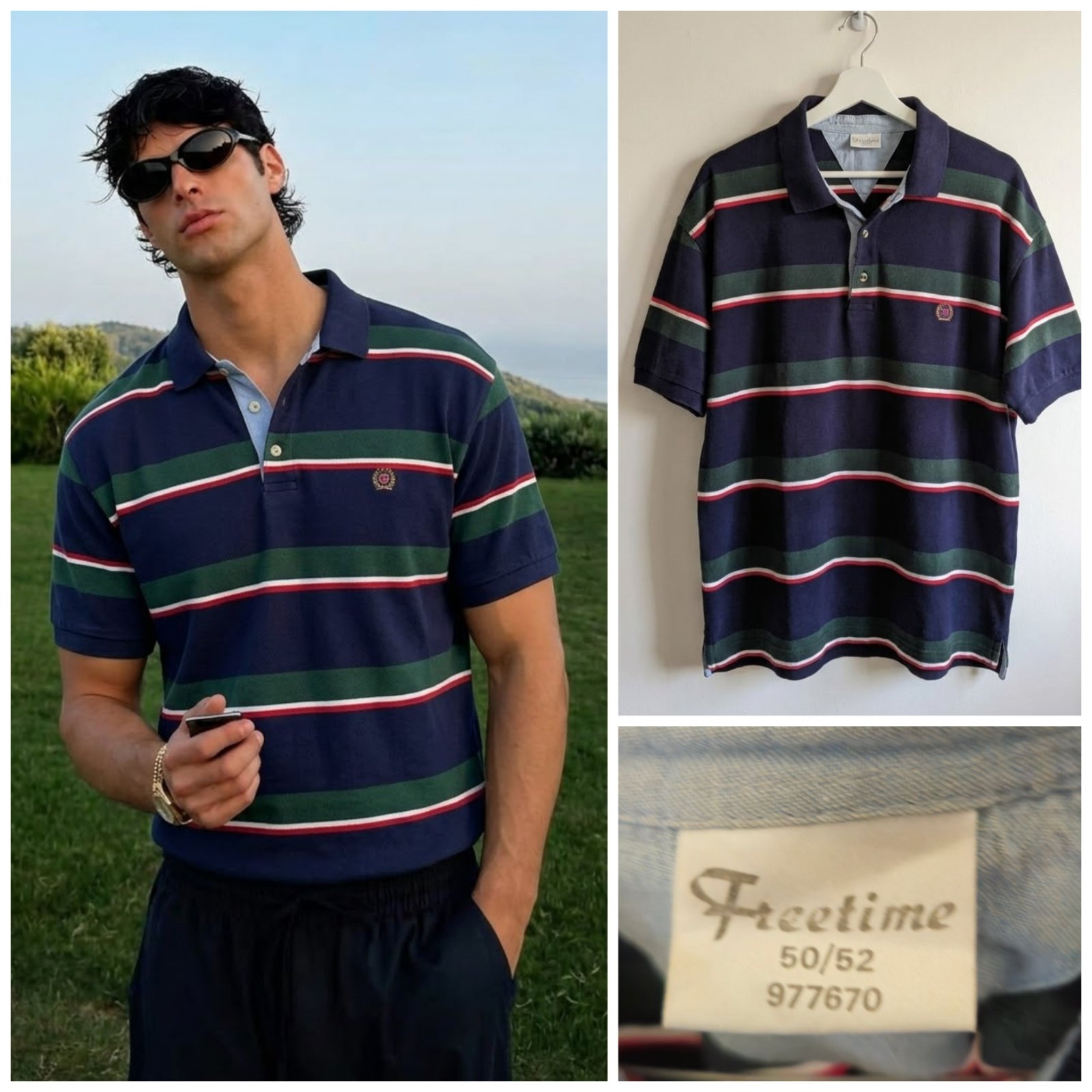 Polo old money rayé pour homme taille L/XL