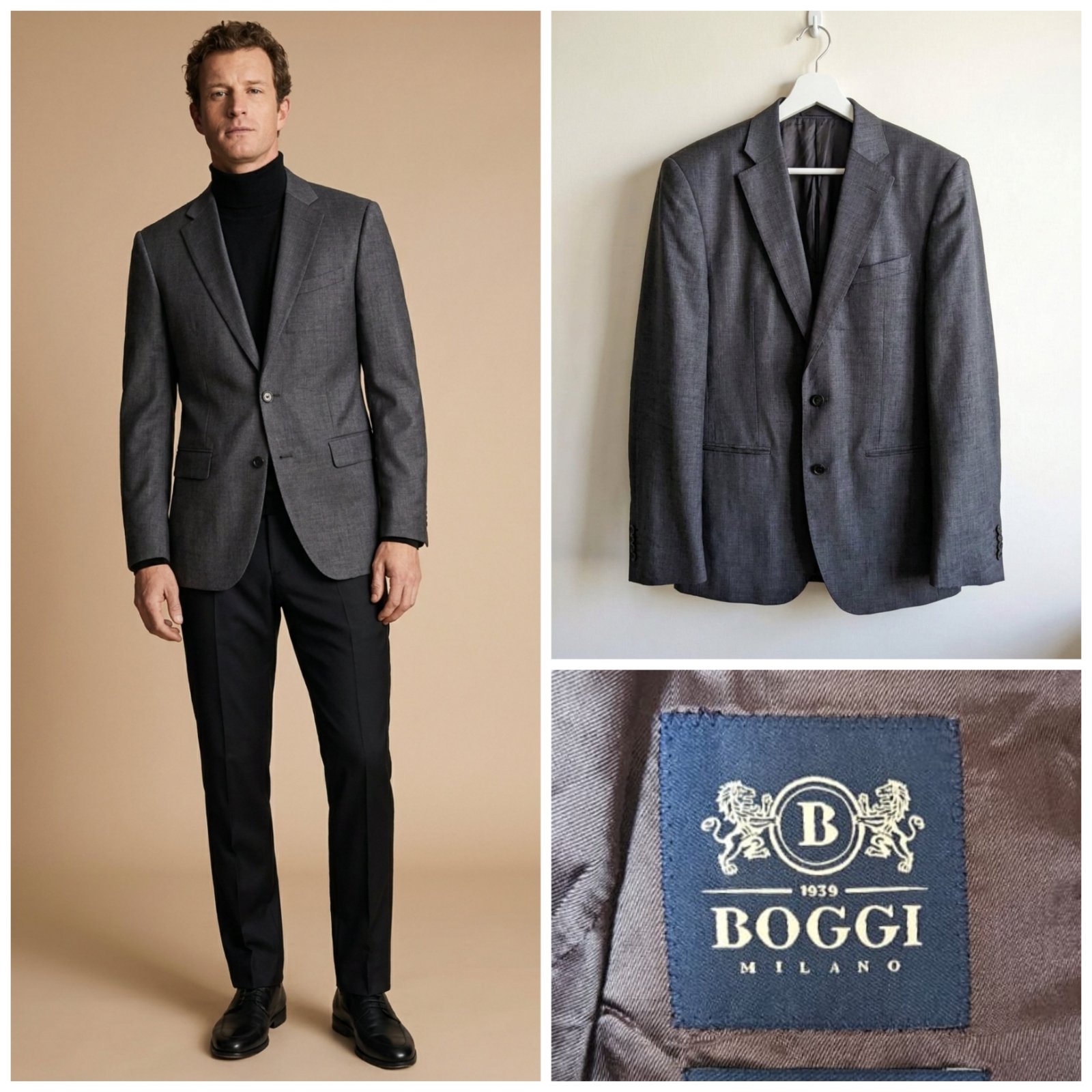 Veste de costume Boggi Milano grise chinée pour homme taille M 48 (EU) / 48 (FR) – Extra Slim Fit