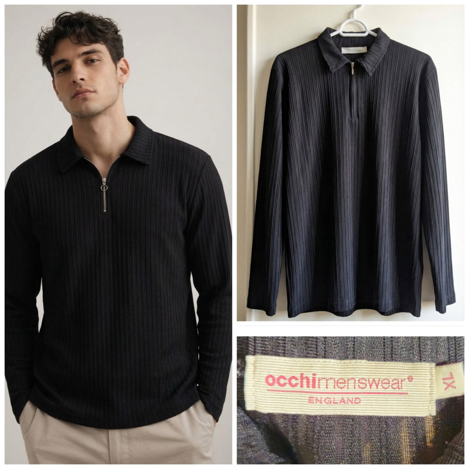 Pull noir avec zip pour homme taille XL