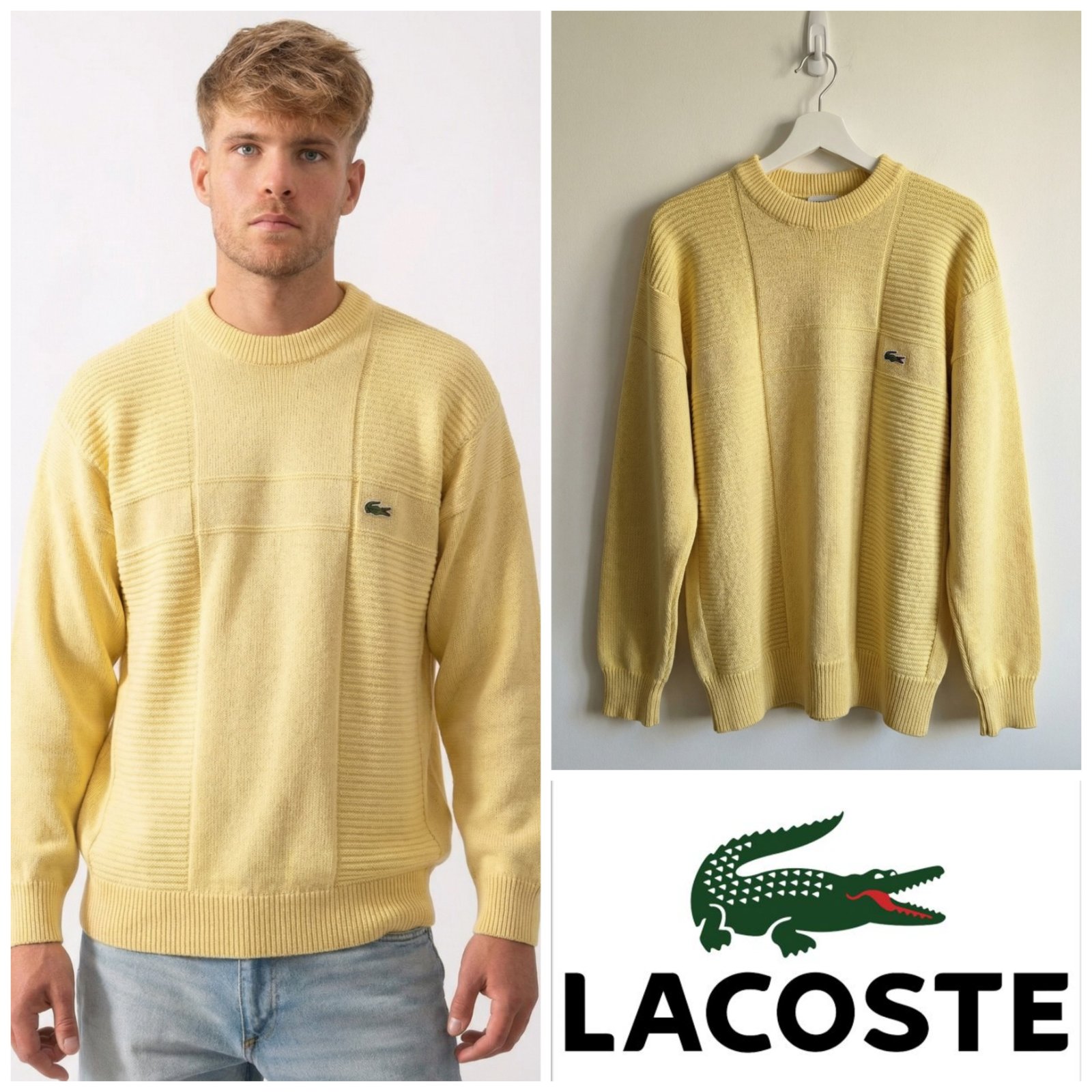 Pull jaune LACOSTE made in france pour homme taille XXL ylabbes XL