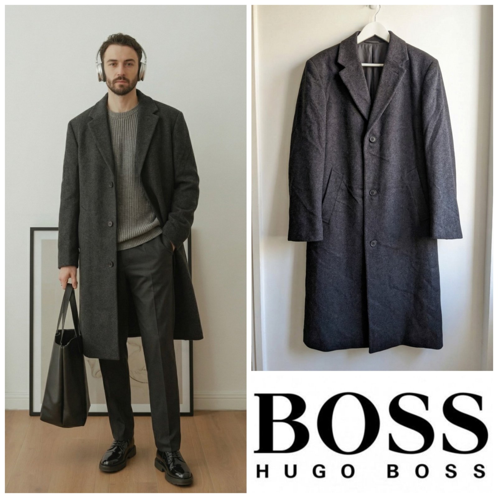 Manteau gris anthracite HUGO BOSS pour homme taille L