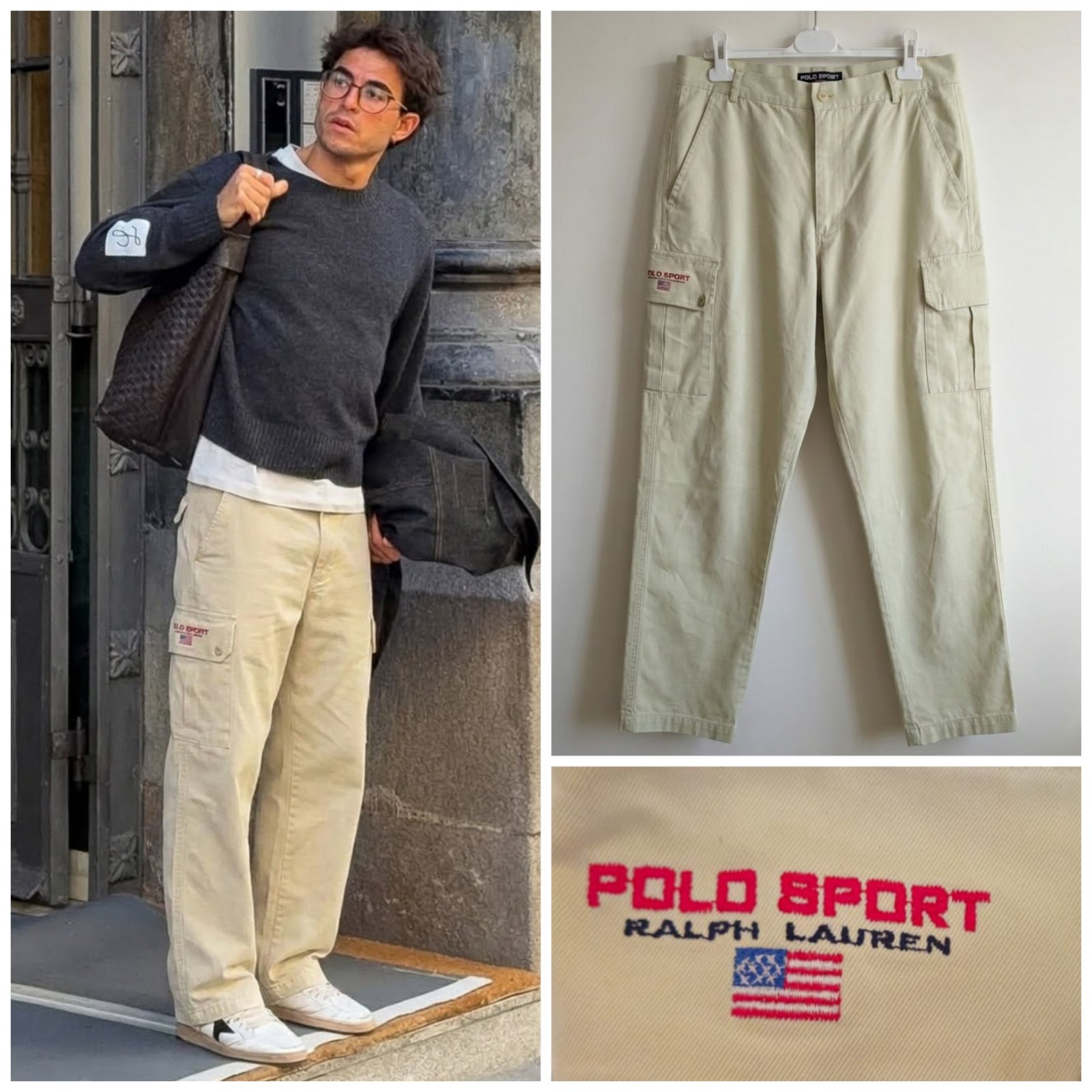 Pantalon cargo Polo Sport Ralph Lauren vintage beige – Coupe droite ample pour homme taille L 44FR 