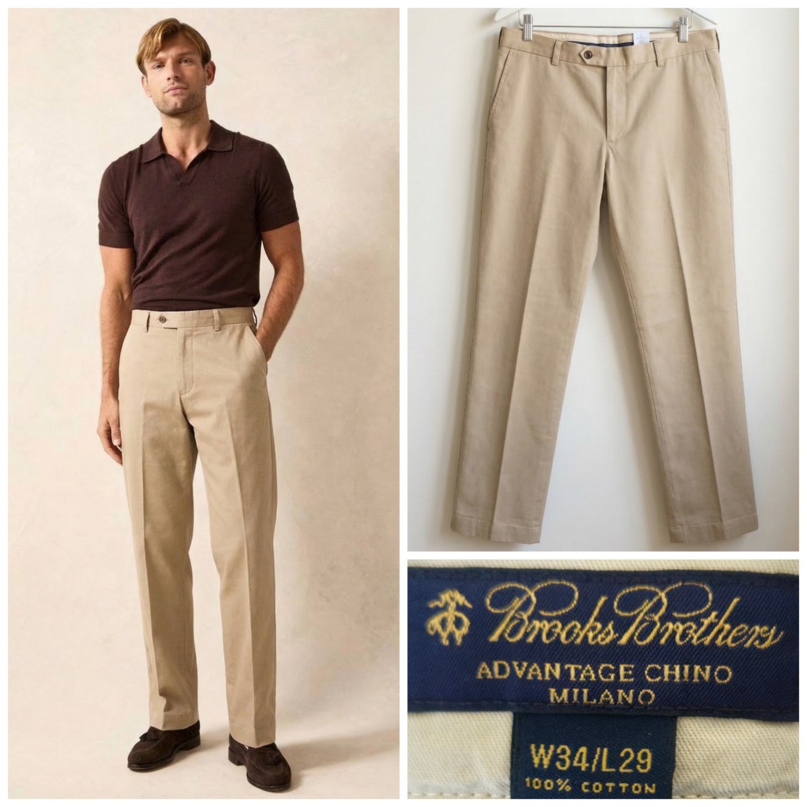 Pantalon chinos beige BROOKSBROTHERS taille M (taille 34)