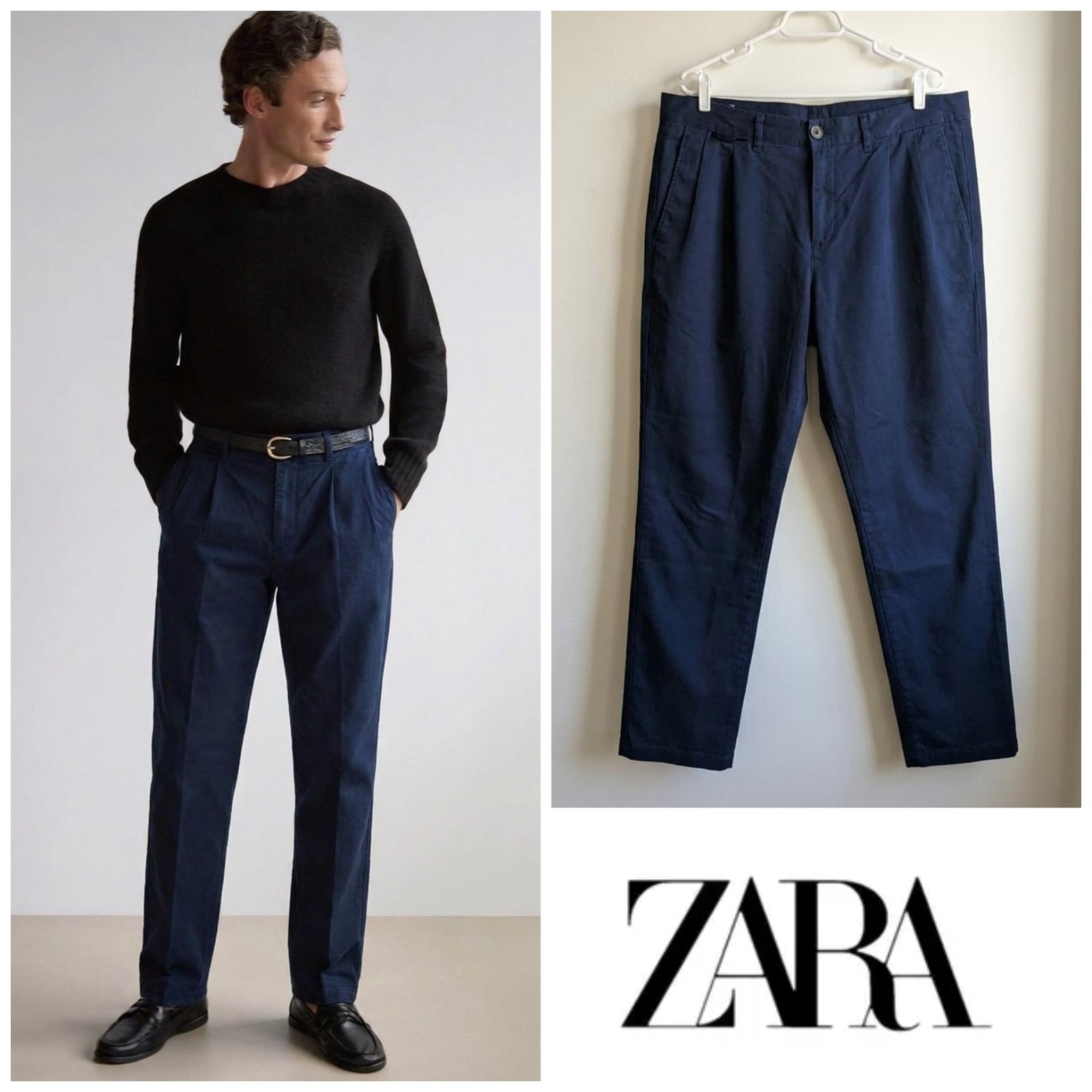 Pantalon Chino Zara Homme Bleu Marine taille M 44FR 34US