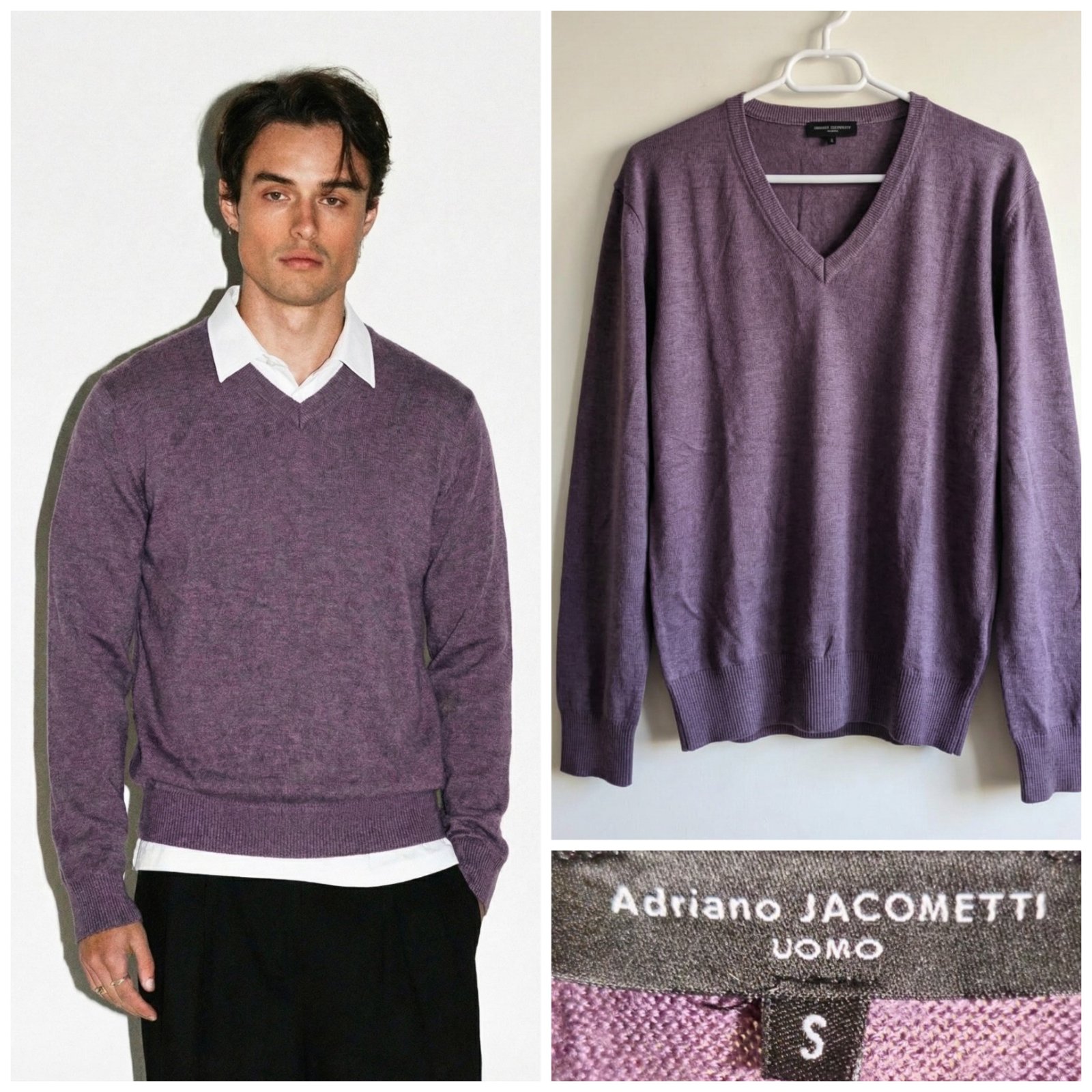 Pull en laine de mérinos col V Adriano JACOMETTI taillr S
