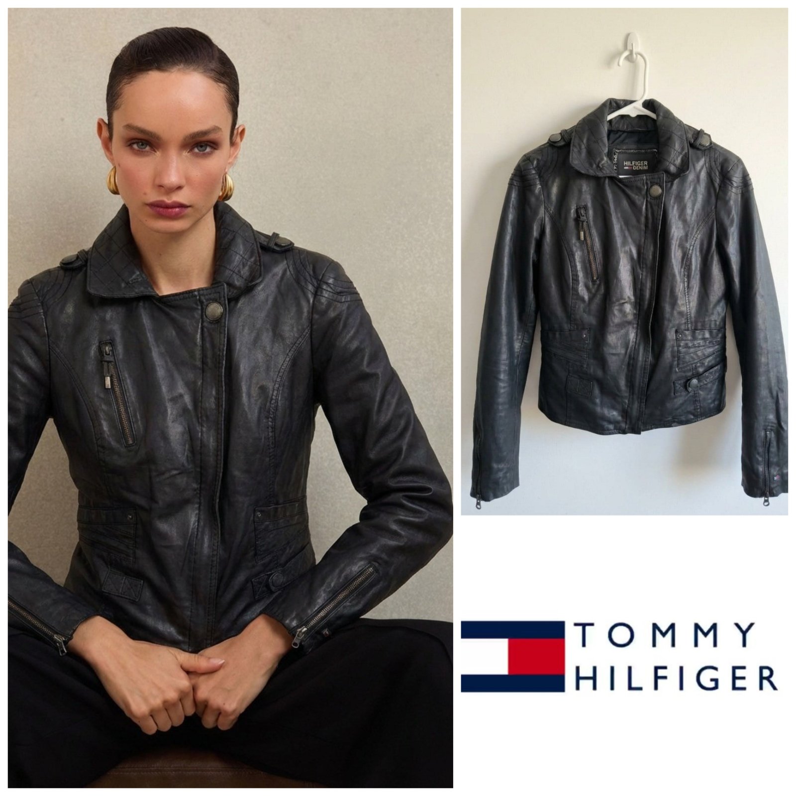 Veste Biker jacket noir TOMMY HILFIGER DENIM pour femme taille M