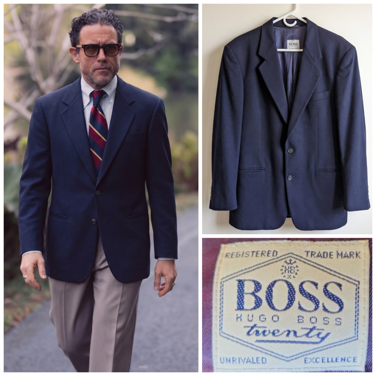 Blazer bleu marine HUGO BOSS TWENTY (cashemire wool) pour homme taille L(M fort) (50FR 40US)