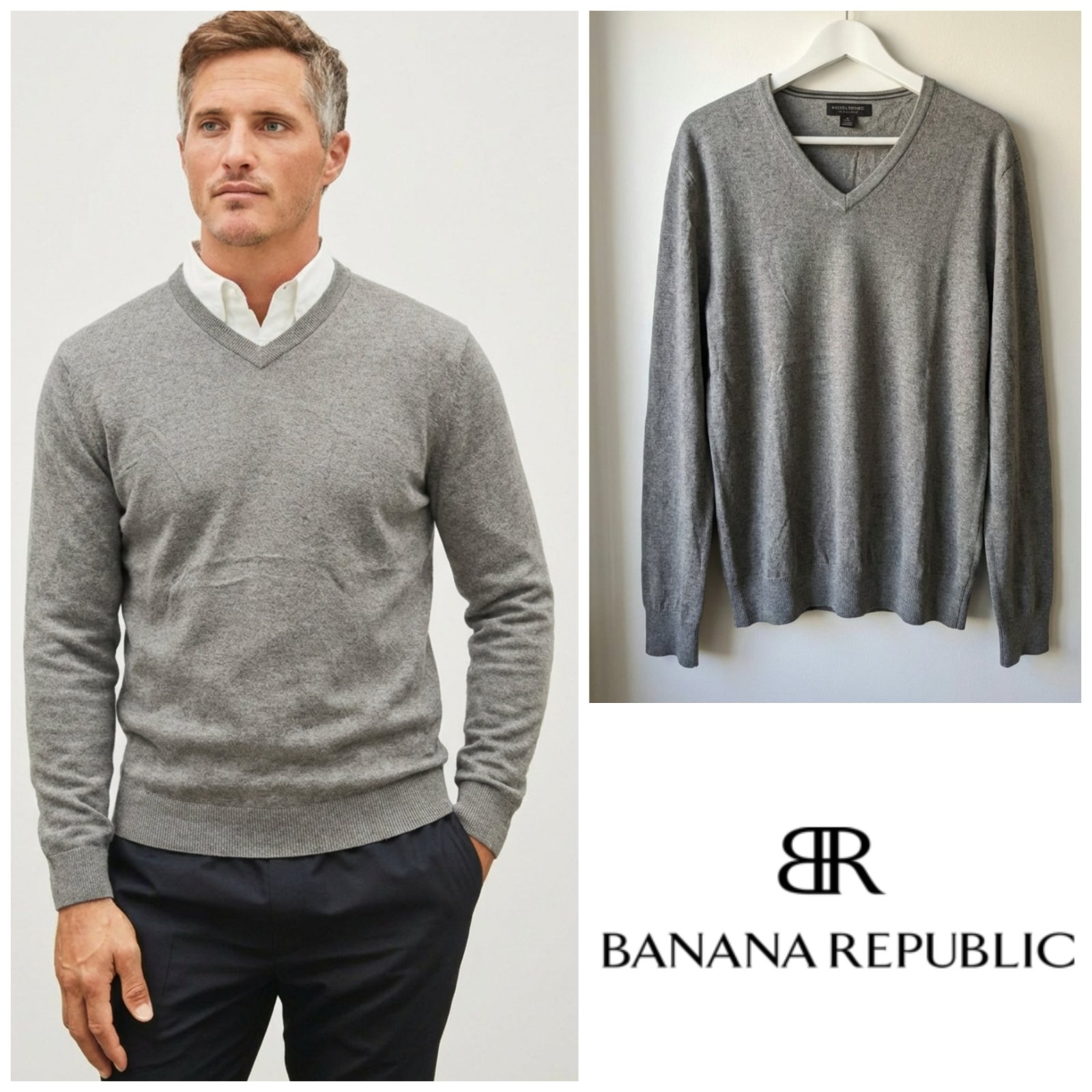 Pull col V en soie et cachemire BANANA REPUBLIC taille M