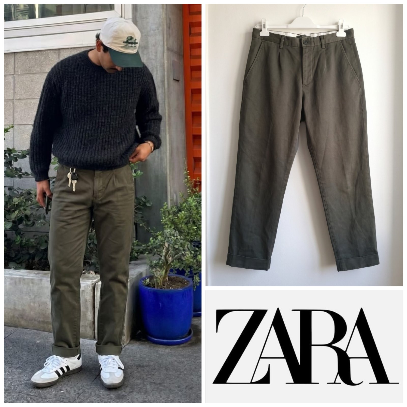 Chino verte olive ZARA pour homme taille S (38FR)