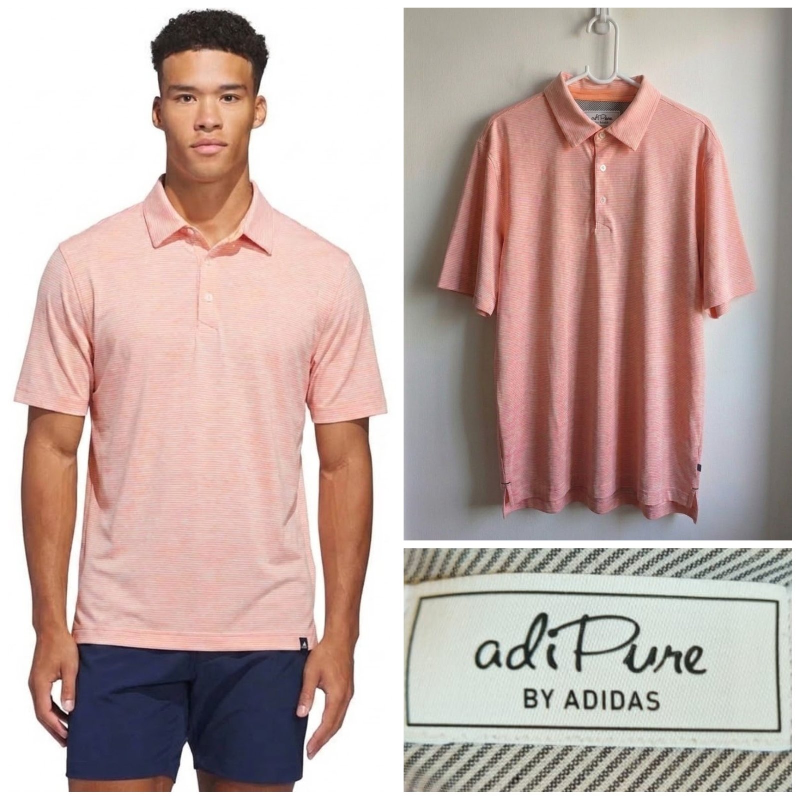 Polo sport rayé orange et blanc ADIDAS (adipure by adidas) pour homme taille M