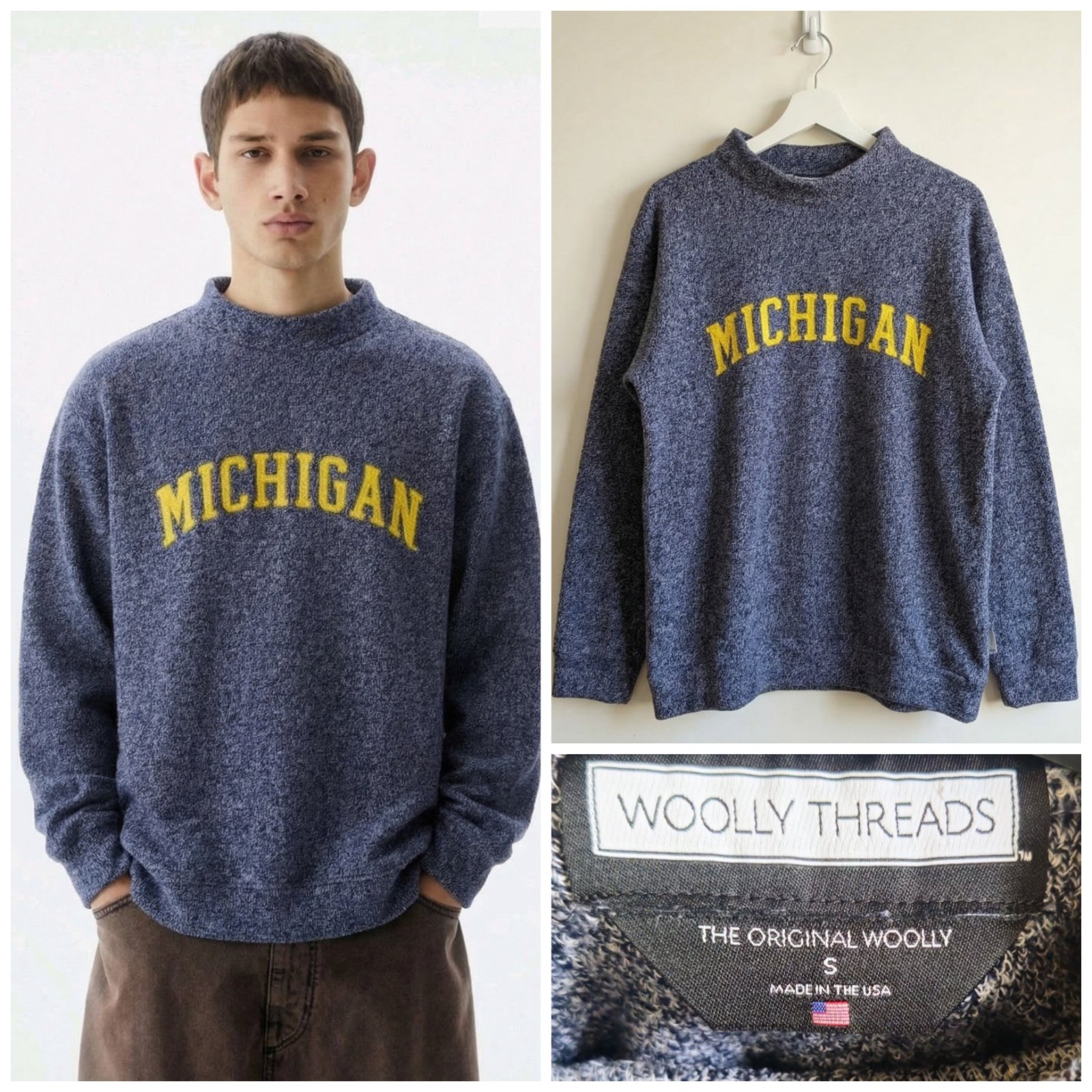 Pull bleu MICHINGAN par wooly threads pour homme taille S