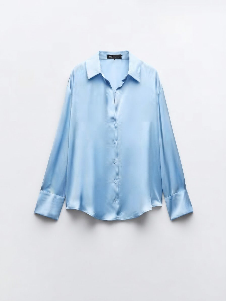 Chemise satin bleu ciel 