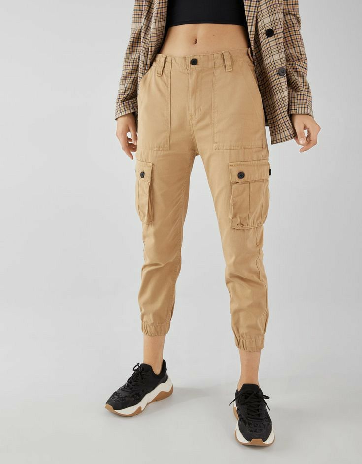 Bershka utility cargo trousers in beige, ASOS