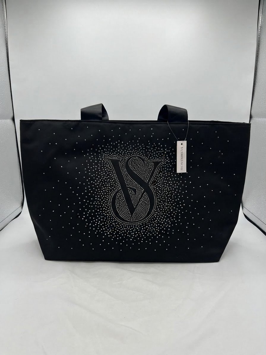 Sac cabas Victoria's Secret Shine noir à strass et logo VS, neuf avec étiquette, 59,95 $, grand modèle