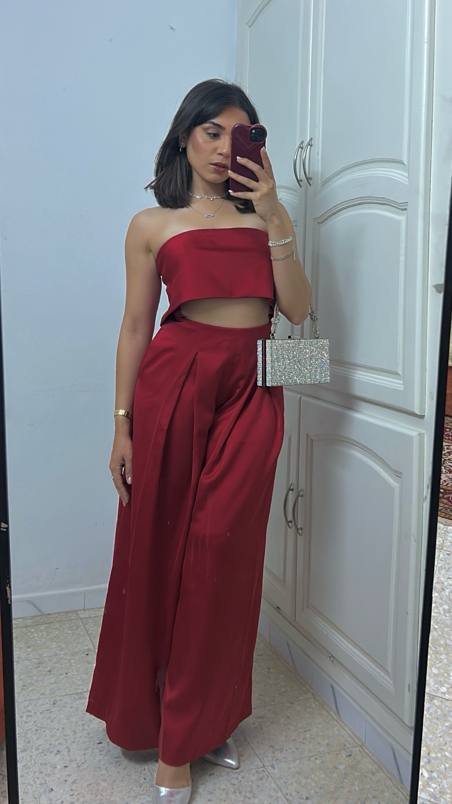 Combinaison rouge habillée satin de duchesse