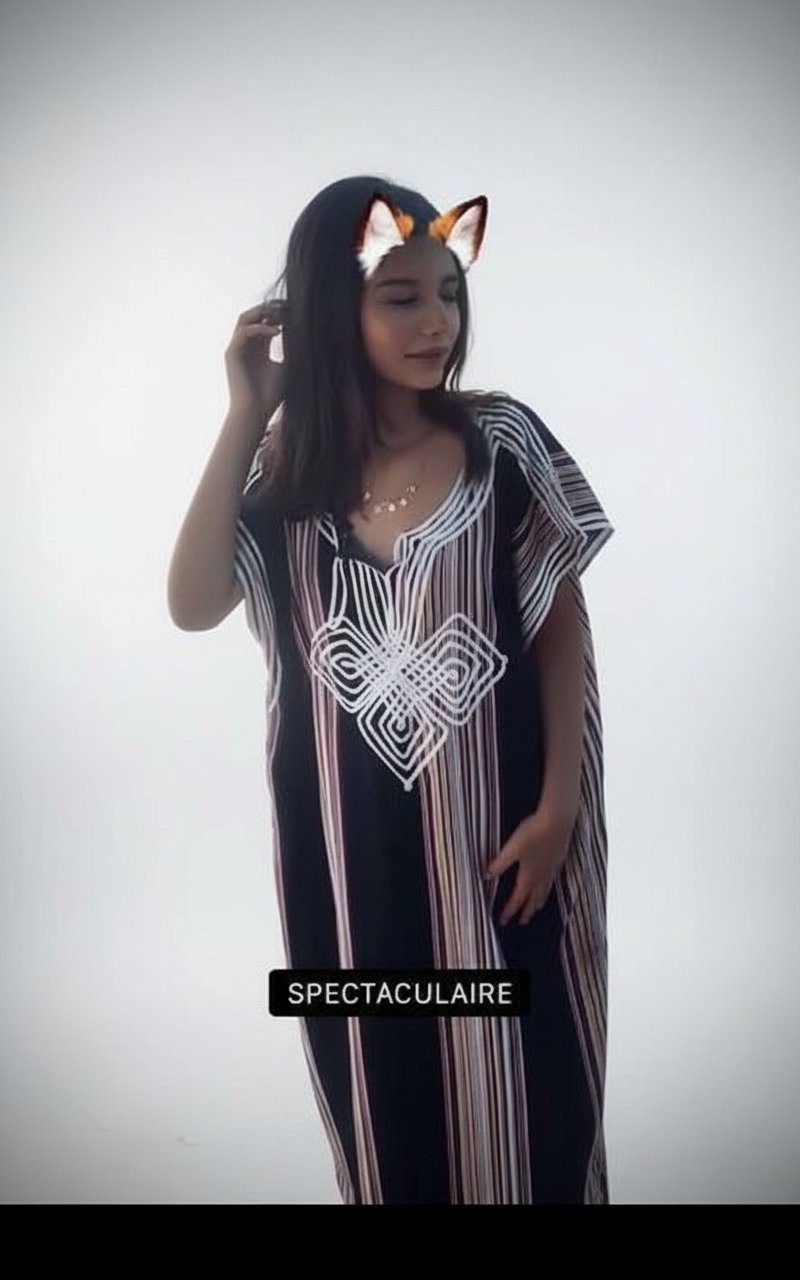 فستان اسود مع الهطوط الملونة