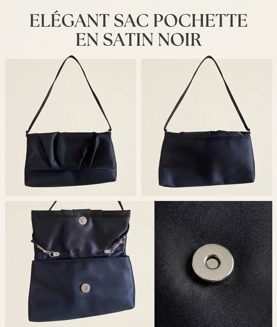 Sac pochette en satin noir élégant