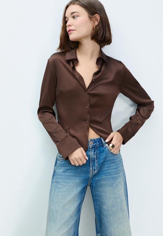 Chemise satinée marron chocolat