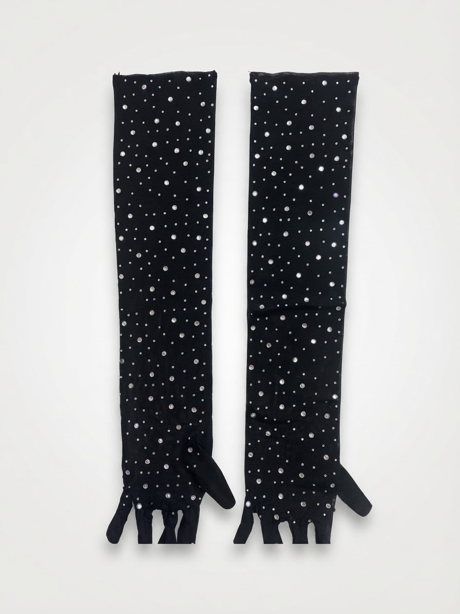 Gants longs noirs à strass