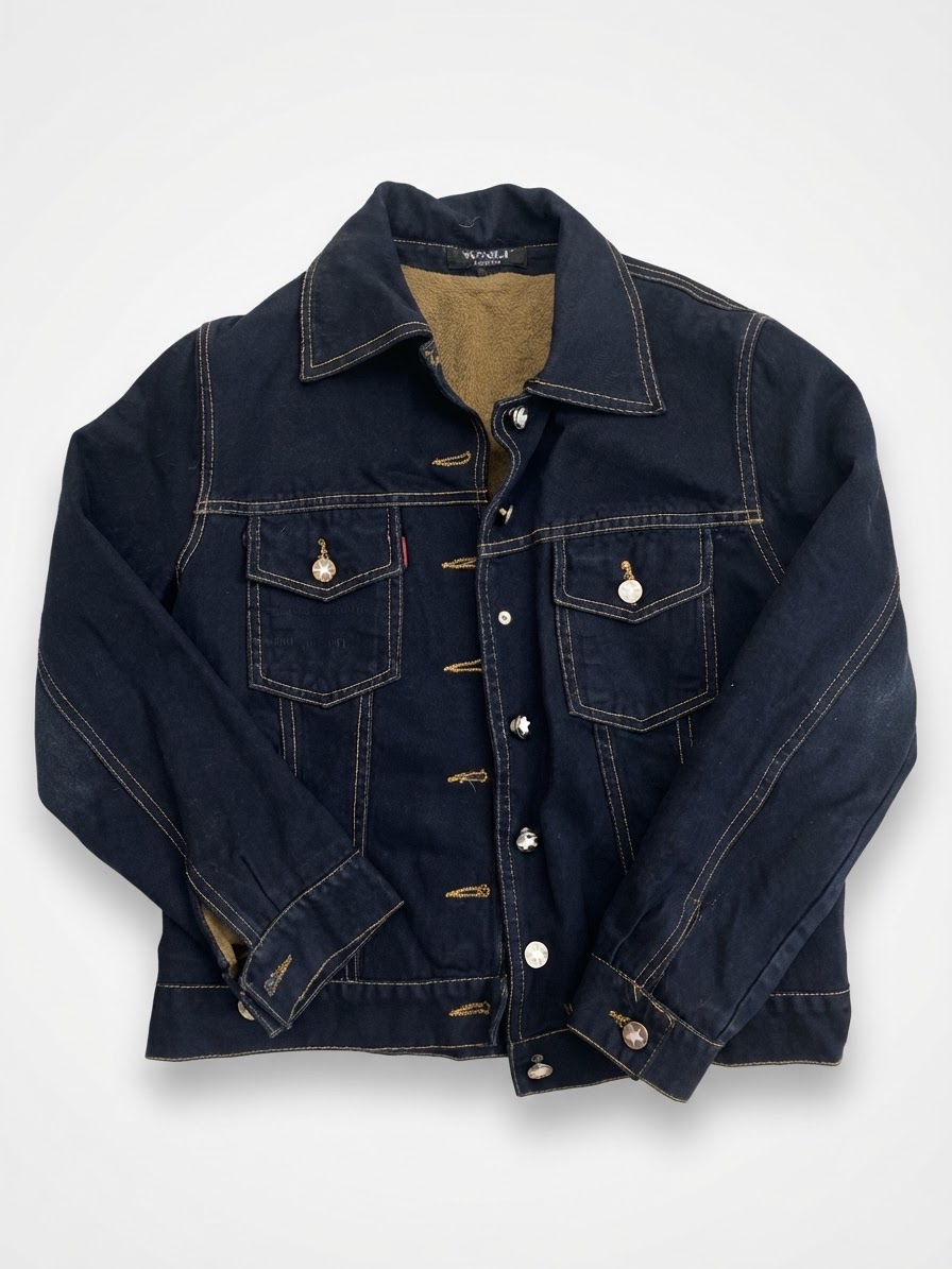Veste en jean bleu marine fourrée (Détails Étoiles)