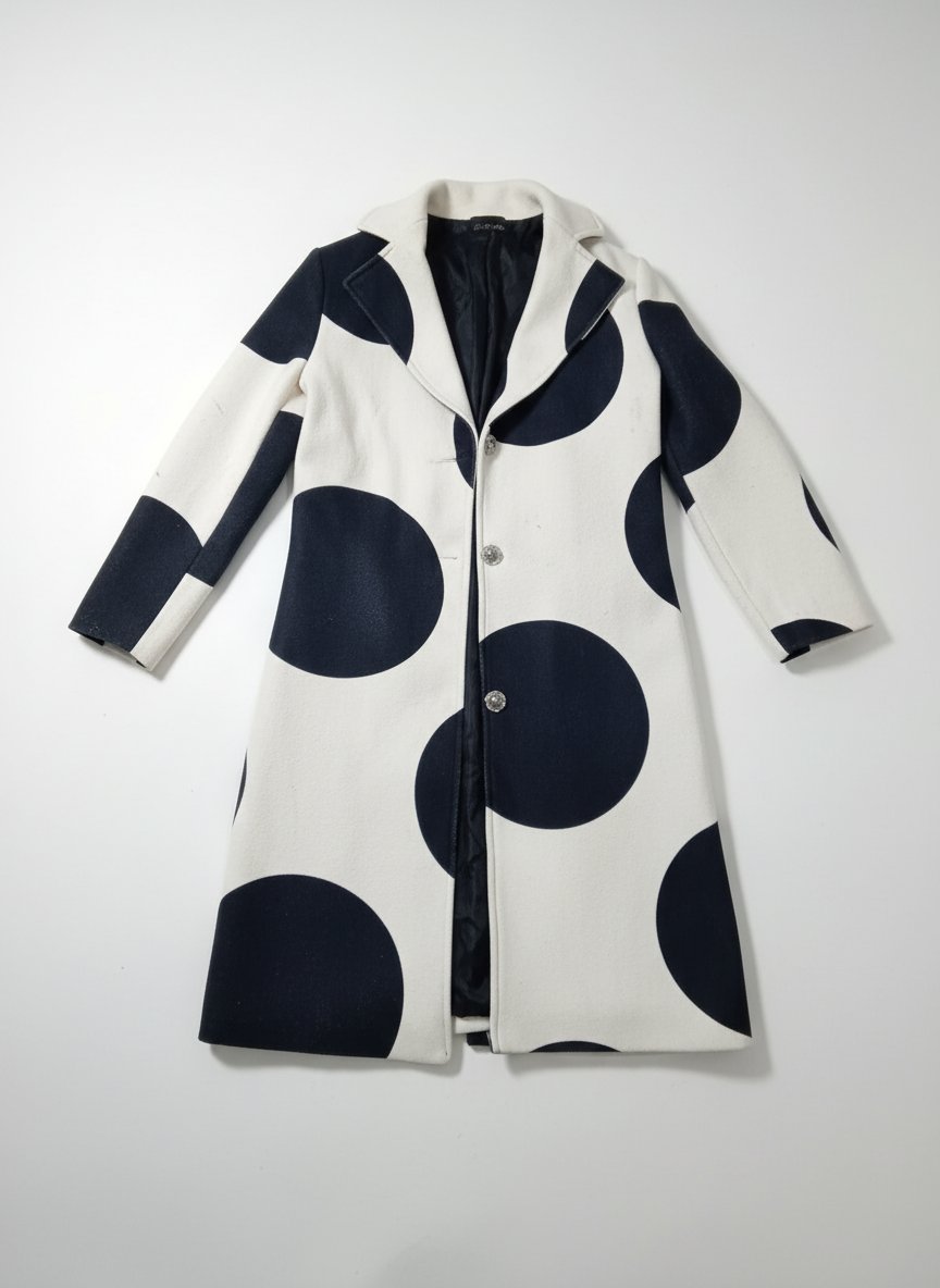 Manteau blanc à gros pois noirs – Élégant et tendance