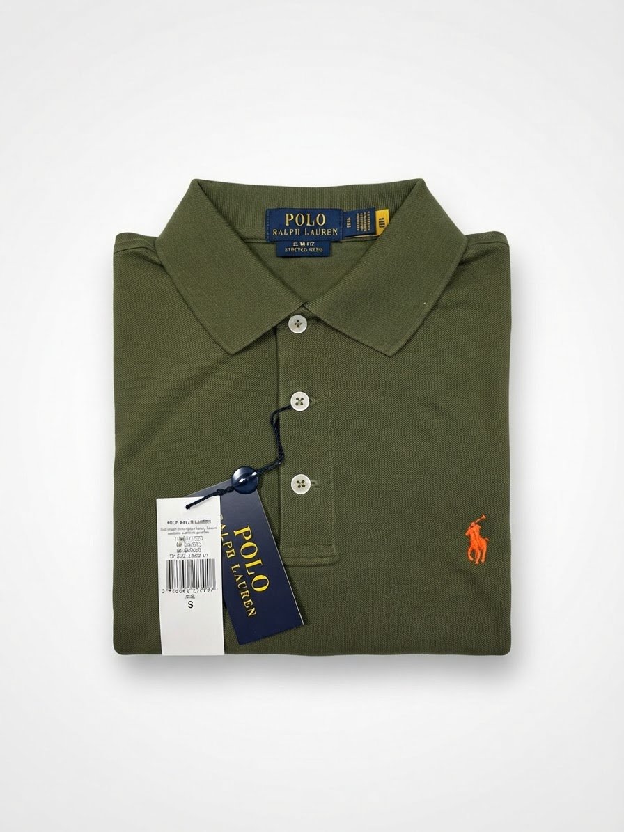 Polo Ralph Lauren Vert Olive / Logo Orange – Neuf avec Étiquette (Taille S)