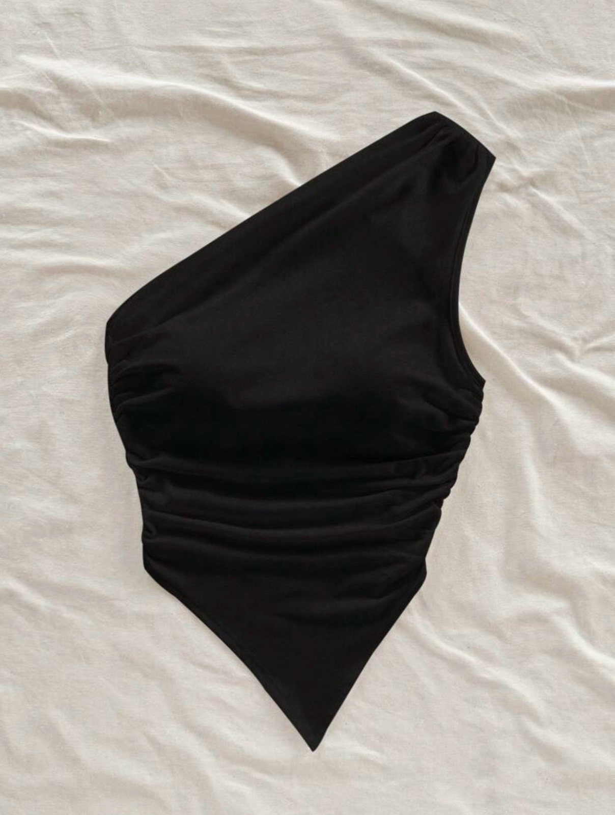  Top noir asymétrique femme – coton côtelé