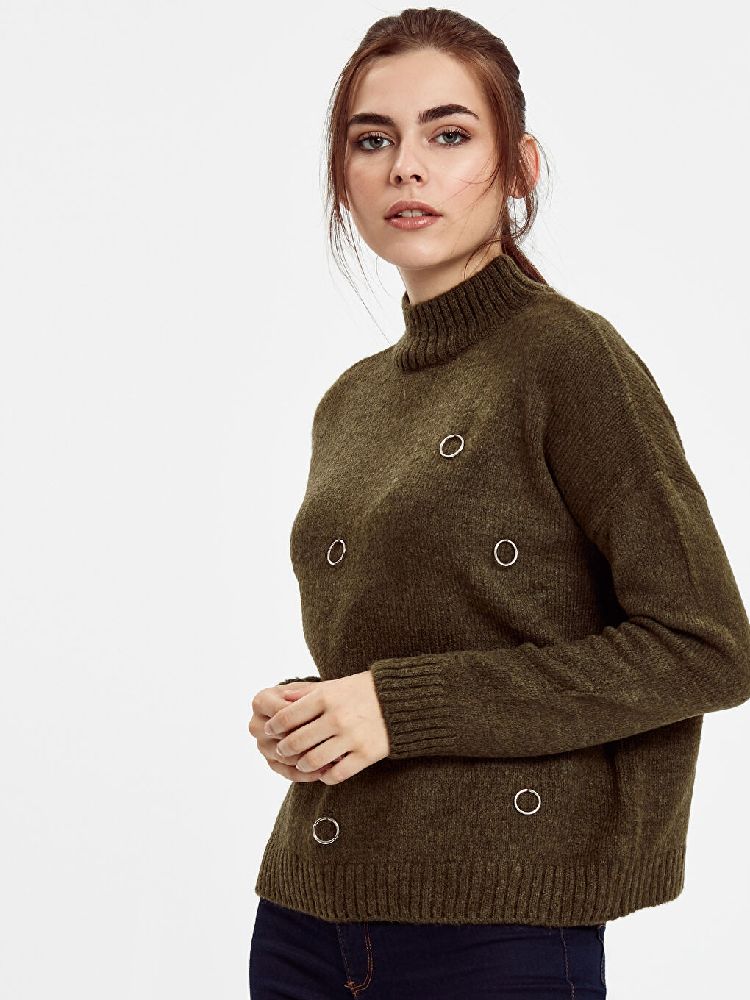 Pull maille vert militaire avec des anneaux métalliques taille M , convient pour L 