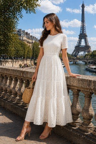  Robe blanche en broderie anglaise   Longue et élégante  