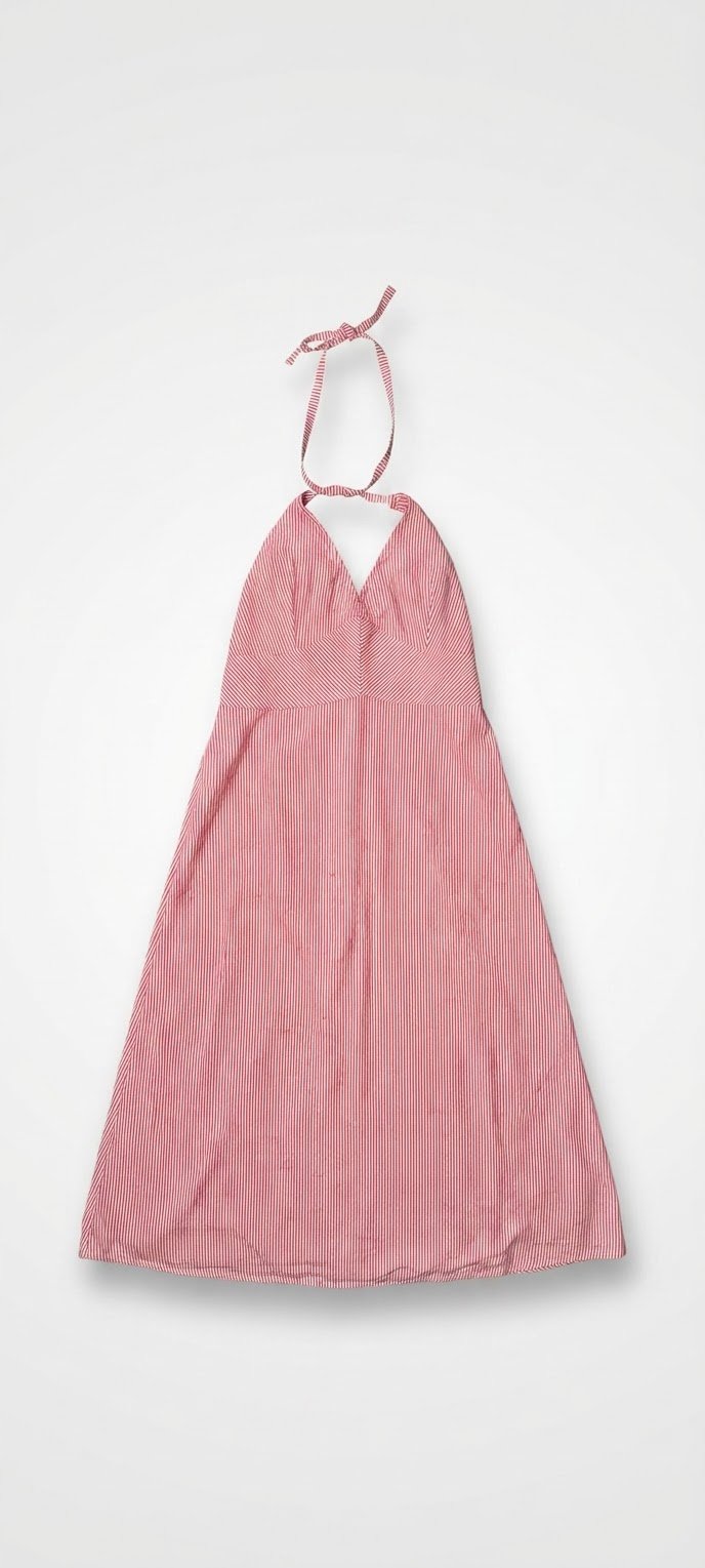 Robe  rose poudré à fines rayures blanches