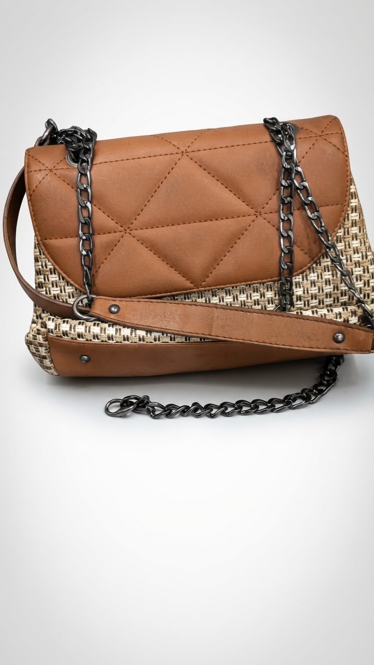 Sac à main bandoulière bimatière – Cuir camel et paille tressée