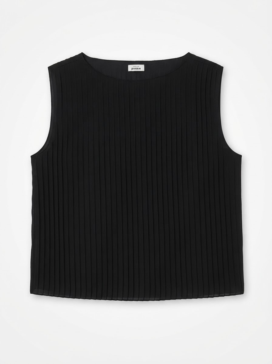 Top plissé noir fluide sans manches – Marque Pimkie
