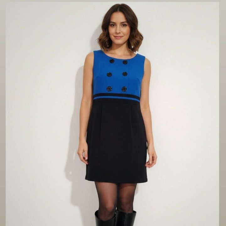 Sublime robe moulante noire et bleu boutonnée