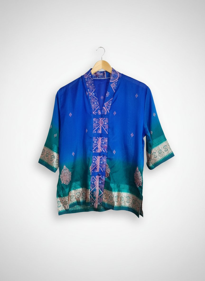 Chemise chinoise fluide demi manche boutonnée imprimée 💙💎💙💎💎💎
