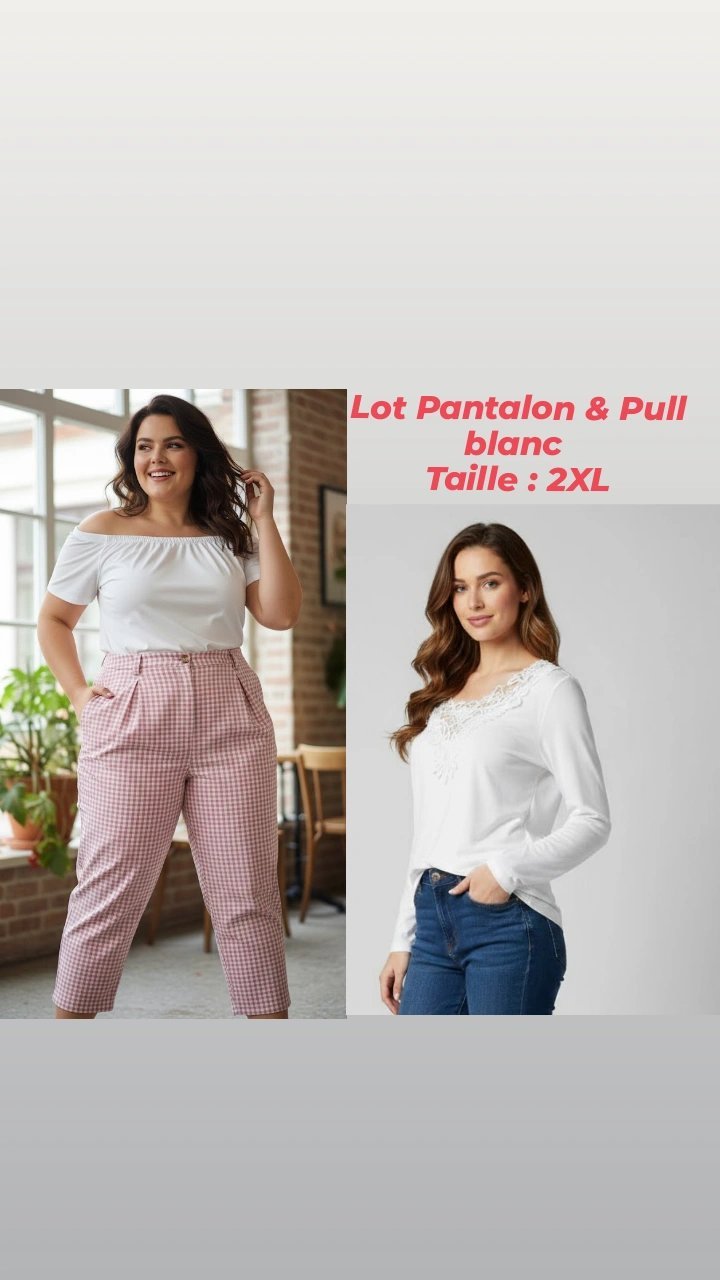 Lot d'été grande taille à bas prix pantalon et pull blanc léger🤍🤍🤍🤍🤍🌸 Profitezzzzzzz