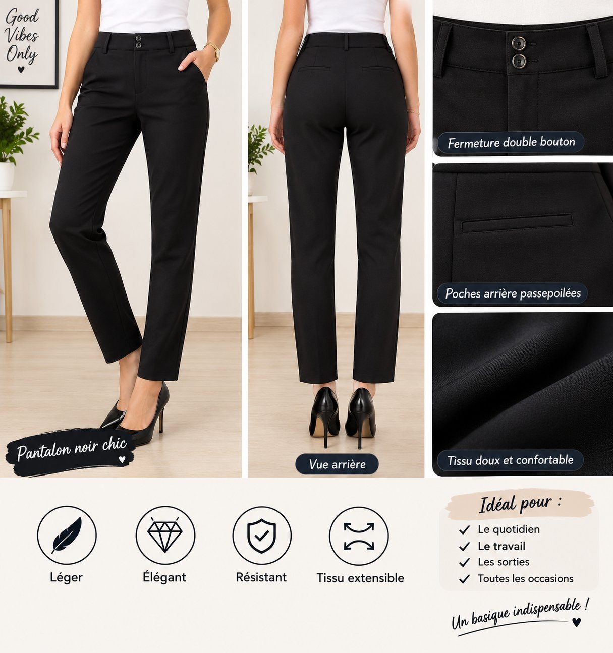 Panta Pantalon femme noir chic 