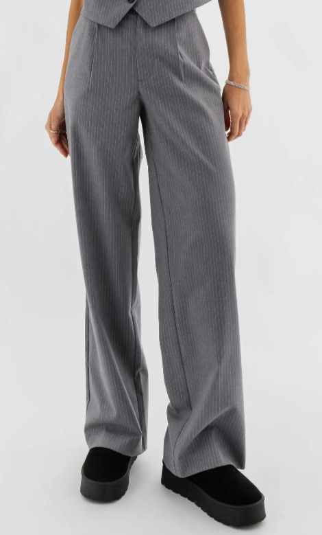 Pantalon gris rayé , taille haute