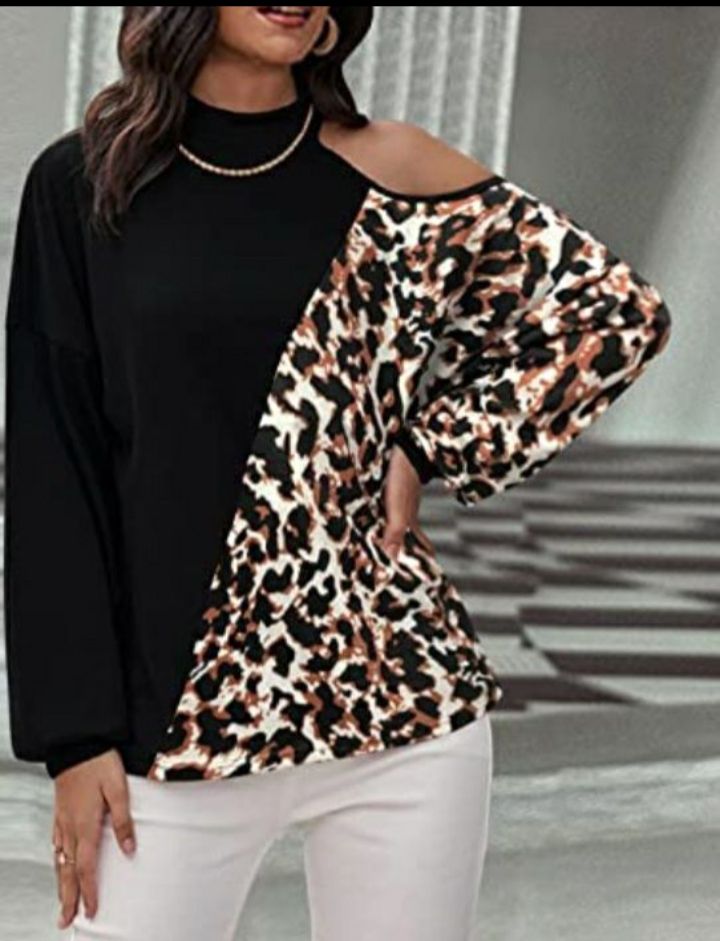 Pull a motifs léopard, manches bouffantes 