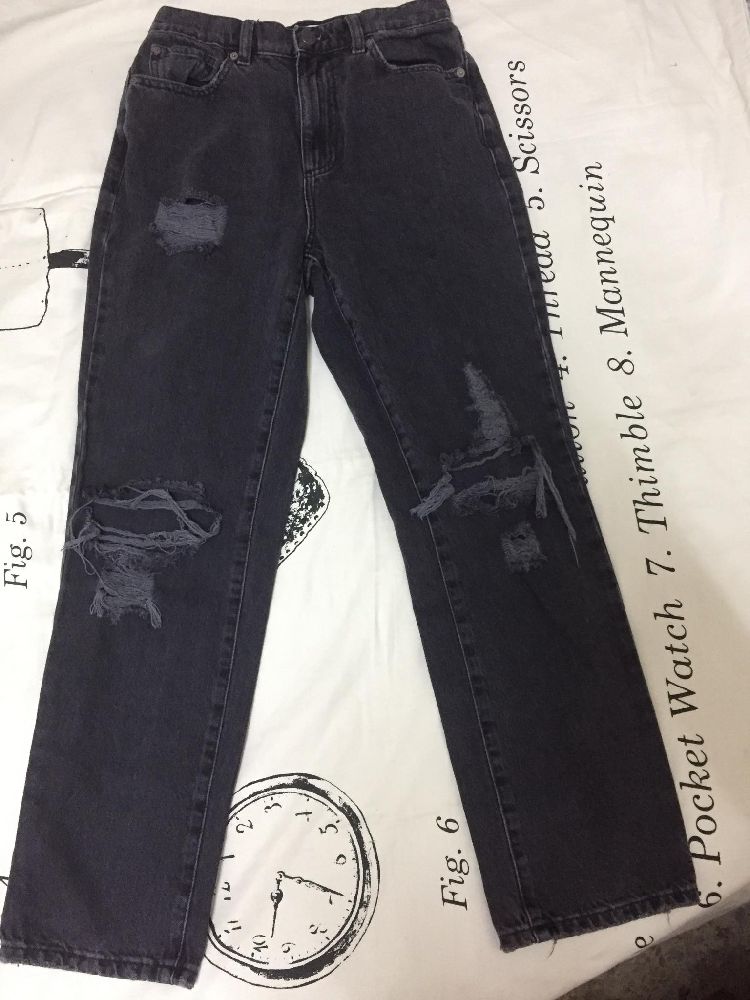 jeans coupe droite , taille haute , gris foncé  3al noir , marque Garage 