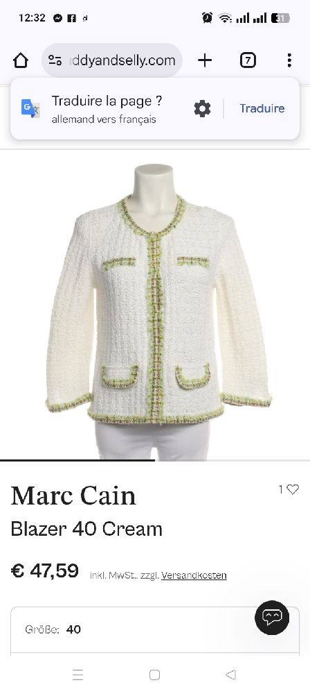 Veste blazer Marc Cain en tweed , avec des bordures vert