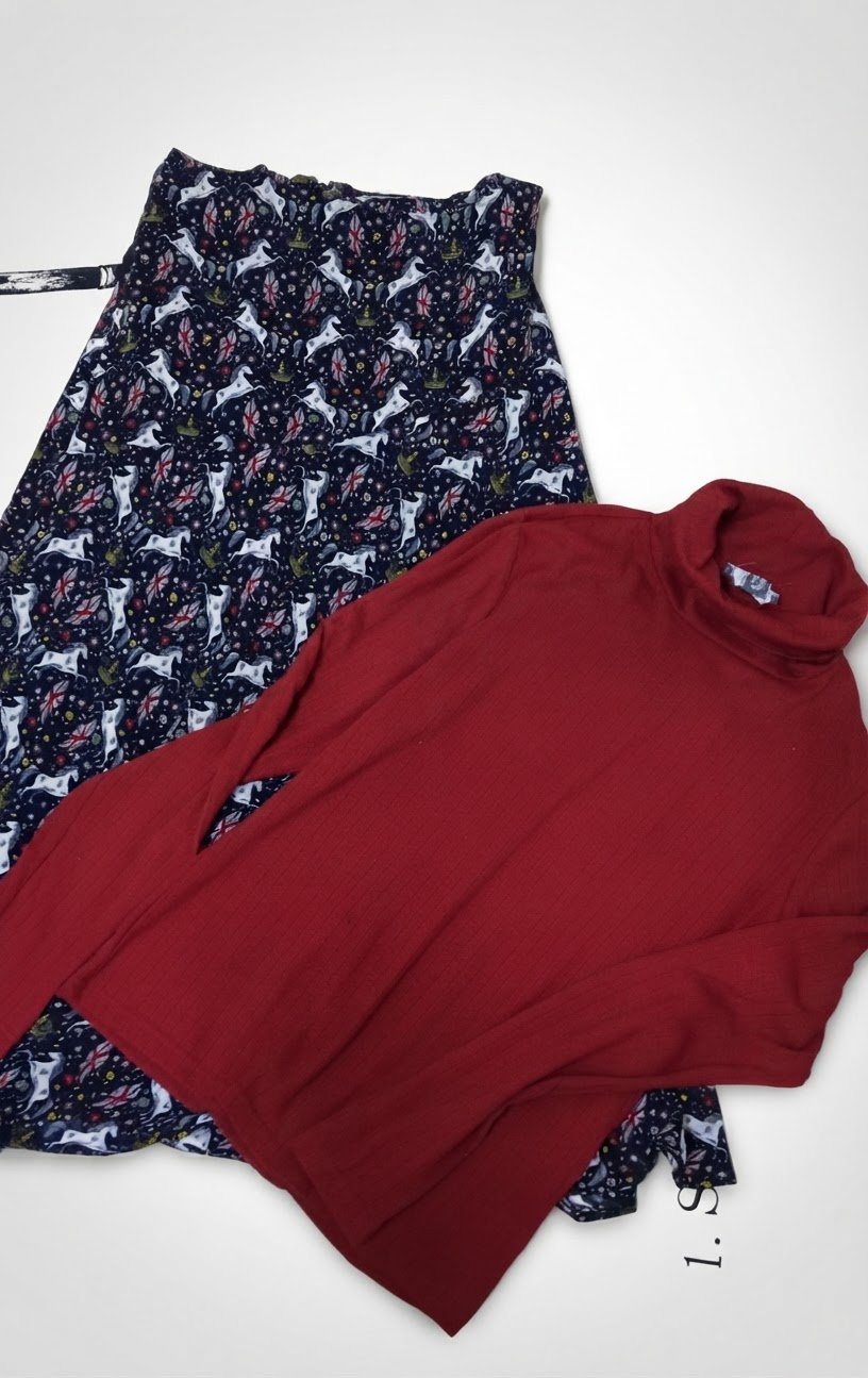 Jupe + pull bordeaux 