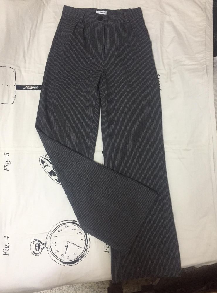 Pantalon large  rayé, taille haute 