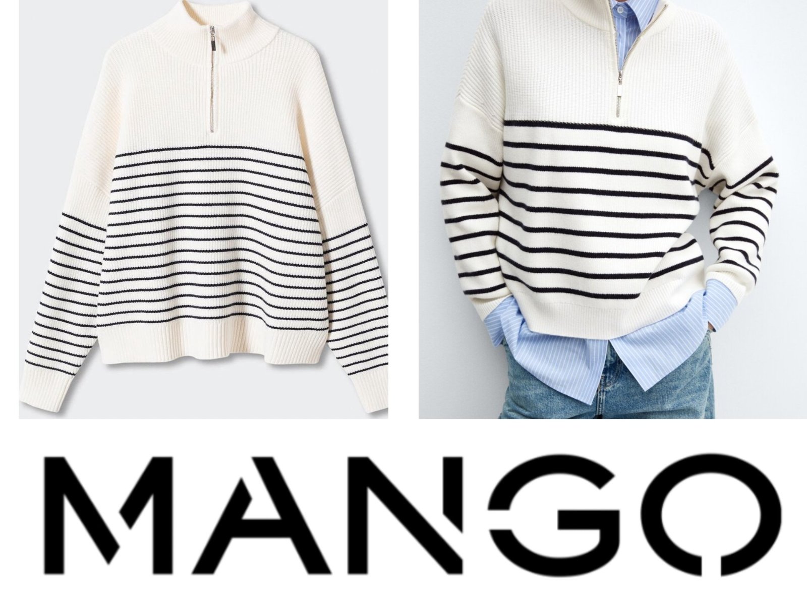 Pull-over zippé rayures Mango
