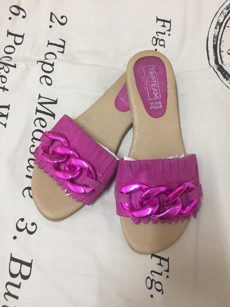 Mules en vrai cuir , rose fuchsia 